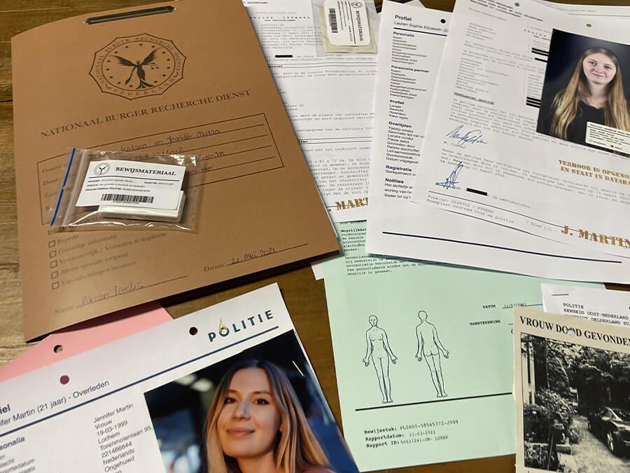 Case files for the murder investigation during the murder game